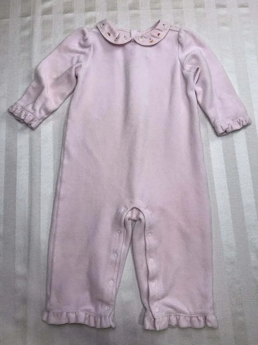 Gymboree Pink Cupcake Embroidered Velour Romper 12-18 Months Peter Pan Collar